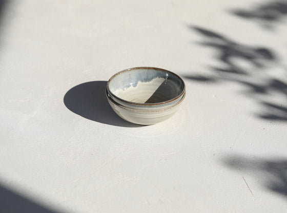 A set of 2 white/ blue bowls