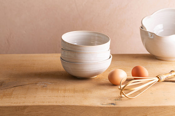 A set of two pearl white bowls